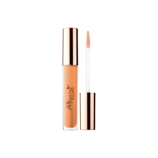Under Cover Concealer | Pretty Vulgar in a sleek transparent tube with a rose gold cap, showing a creamy beige concealer and an applicator wand for precise skincare coverage.