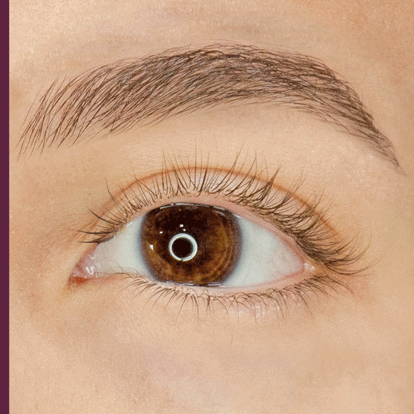 Close-up comparison of natural eyelashes before and after applying Original Tubing Mascara | Blinc, showing enhanced length and volume without clumping.