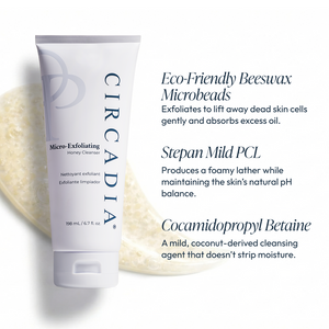 Tube of Micro-Exfoliating Honey Cleanser - 2 oz | Circadia with creamy cleanser texture visible, highlighting eco-friendly beeswax microbeads, gentle exfoliation, and moisturizing cleansing ingredients for skincare.