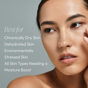 Close-up of a woman with clear, hydrated skin looking thoughtfully to the side, illustrating skincare benefits of Moisture on Demand | Circadia for dry, dehydrated, and environmentally stressed skin.