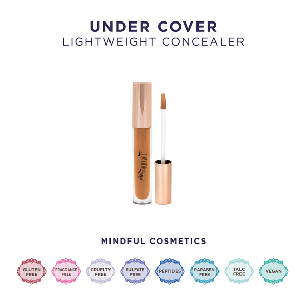 Under Cover Concealer | Pretty Vulgar lightweight concealer bottle with applicator wand, showcasing a natural skin tone shade and highlighting its mindful cosmetics qualities.