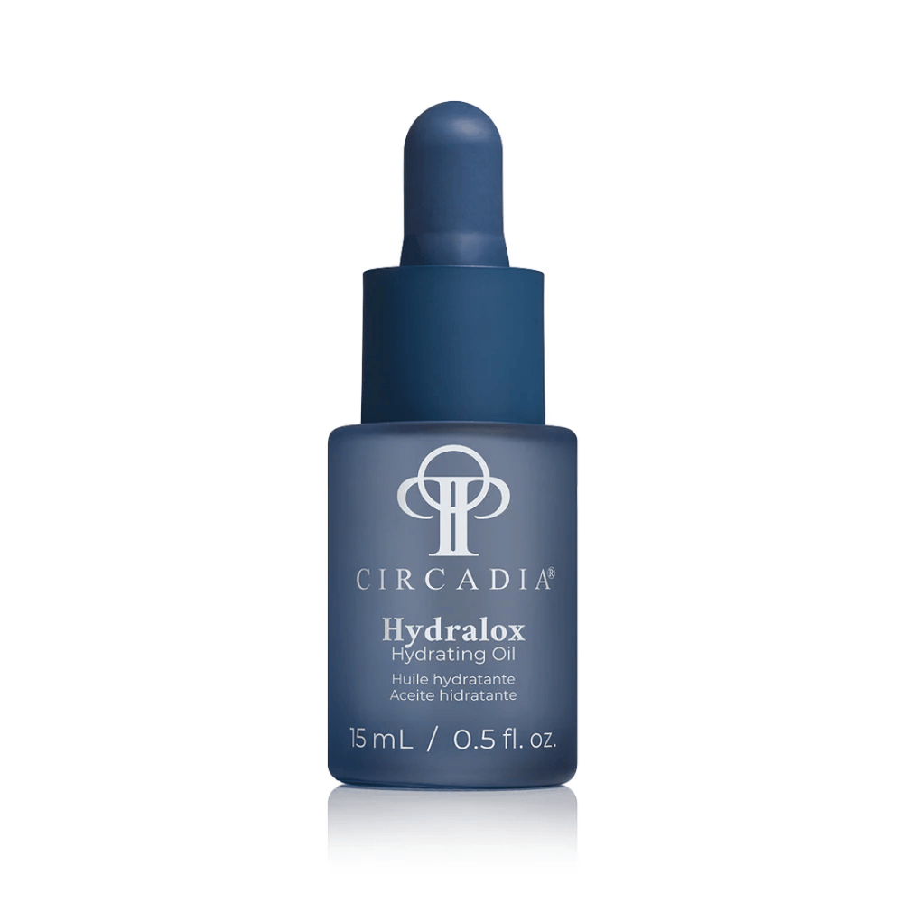 Hydralox | Circadia hydrating oil in a sleek blue dropper bottle designed for skincare and body care hydration, promoting wellness and skin recovery.