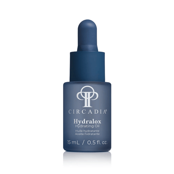 Hydralox | Circadia hydrating oil in a sleek blue dropper bottle designed for skincare and body care hydration, promoting wellness and skin recovery.