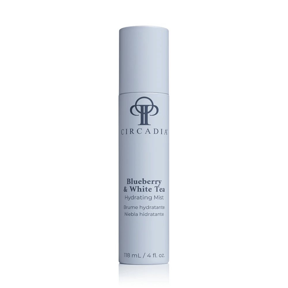 Sleek white bottle of Blueberry & White Tea Hydrating Mist | Circadia, a refreshing skincare mist designed to hydrate and revitalize the skin.
