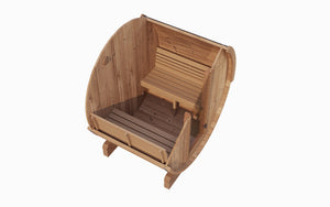 E6 Sauna Barrel - 2-4 Person | Western Sol wooden barrel sauna with bench seating designed for personal wellness, skincare, and body care relaxation.