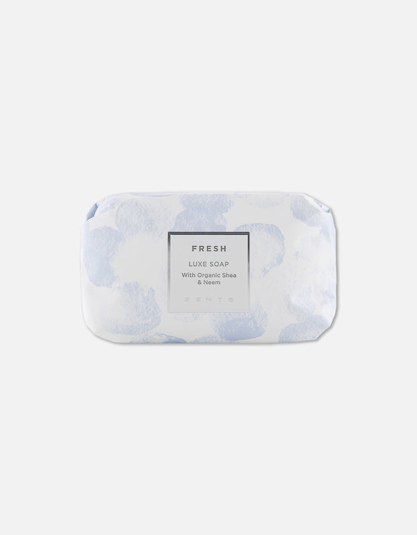 Luxe Soap Bar | Zents wrapped in elegant packaging featuring organic shea and neem for gentle skincare and a fresh, natural cleansing experience.