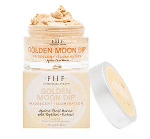 Jar of Golden Moon Dip® Illumination Mousse with Retinol + Wrinkle-Targeting Peptides | Farmhouse Fresh, an iridescent ageless facial mousse with peptides and retinol for skincare.