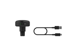 Heated Head Attachment | Hyperice in black with LED indicators next to a USB charging cable, designed for wellness and recovery use.