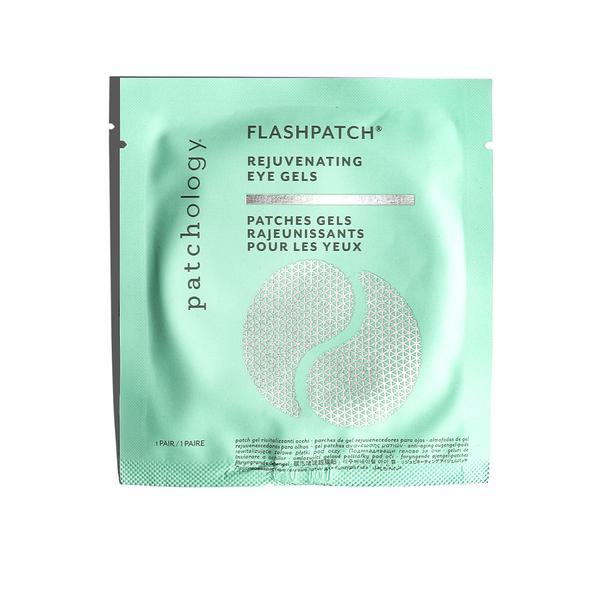Package of FLASHPATCH® REJUVENATING EYE GELS | Patchology in a light green sachet, designed for skincare and eye area rejuvenation.