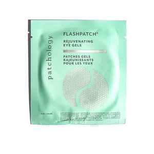 Package of FLASHPATCH® REJUVENATING EYE GELS | Patchology in a light green sachet, designed for skincare and eye area rejuvenation.