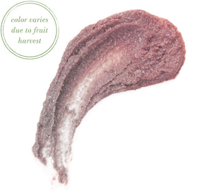 Swatch of Illumination Fruit Professional Strength Brightening Fruit Acid Peel Mask | Farmhouse Fresh showing textured, varying purple and pink hues with note that color varies due to fruit harvest