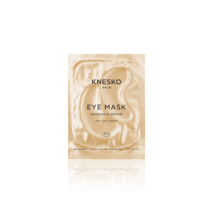 Single golden eye mask packet designed to firm, lift, and hydrate the skin, part of the Nanogold Repair Eye Mask - 6 pack | Knesko skincare collection.