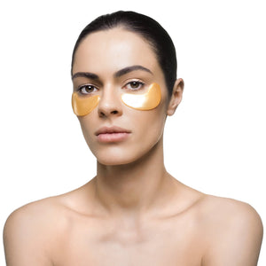 Woman wearing Nanogold Repair Eye Mask - 6 pack | Knesko under-eye patches for skincare and wellness, promoting refreshed and rejuvenated skin.