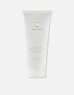 Tube of Age Defying Probiotic Lotion | Zents with organic shea and lotus, designed for skincare and body care to promote youthful, healthy skin.