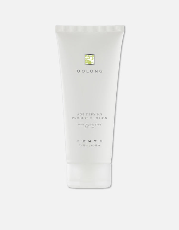 Tube of Age Defying Probiotic Lotion | Zents with organic shea and lotus, designed for skincare and body care to promote youthful, healthy skin.