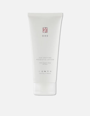 Tube of Age Defying Probiotic Lotion | Zents featuring organic shea and lotus, designed for skincare and body care to support wellness and rejuvenation.