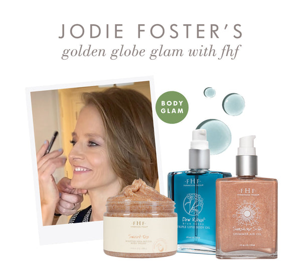 Jar of whipped body scrub and two clear pump bottles with shimmering body oils, showcasing Dew Ritual® Triple Lipid Body Oil | Farmhouse Fresh for skincare and body glam.