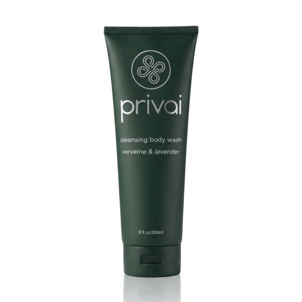 Green tube of Cleansing Body Wash | Privai with verveine and lavender scent, designed for refreshing skincare and body care routines.