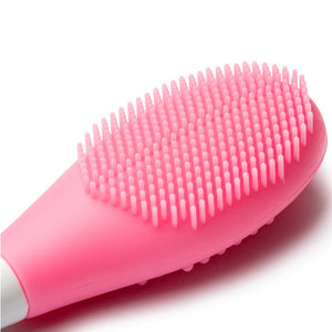 Close-up of a pink silicone cleansing brush head with soft bristles, part of the Scrub Buddy [Cleansing Tool for Clear Skin] | Dreambox Beauty for gentle skincare and body care.