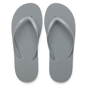 A pair of simple gray flip-flop sandals with textured footbeds featuring the Slimz Core Sandals | Feelgoodz design.