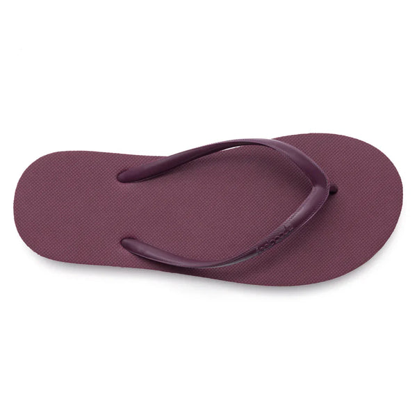 Slimz Core Sandals | Feelgoodz in a deep sangria color, featuring a simple textured sole and matching thong straps for casual comfort and style.