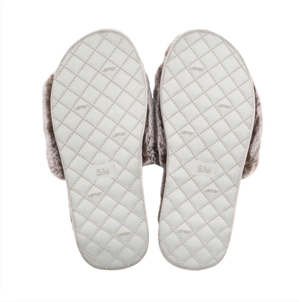 Bottom view of Slipper - Gray | Lemon showing quilted, cushioned sole with subtle branding for indoor comfort and warmth.