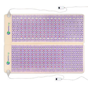 TAJ-Mat™ Queen 8060 Firm - Photon PEMF Split Inframat Pro® | HealthyLine displaying a therapy mat with embedded stones and dual controllers for advanced wellness and recovery.