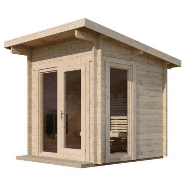 G4 Sauna - 6 Person | Western Sol wooden sauna cabin with large glass doors and windows, designed for relaxation and wellness at home.