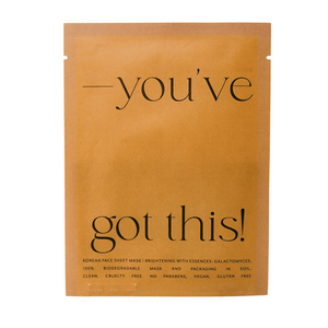 Korean Sheet Mask - You've Got This | Lucky Owl in minimalist brown biodegradable packaging with motivational text, promoting brightening, vegan, and cruelty-free skincare.