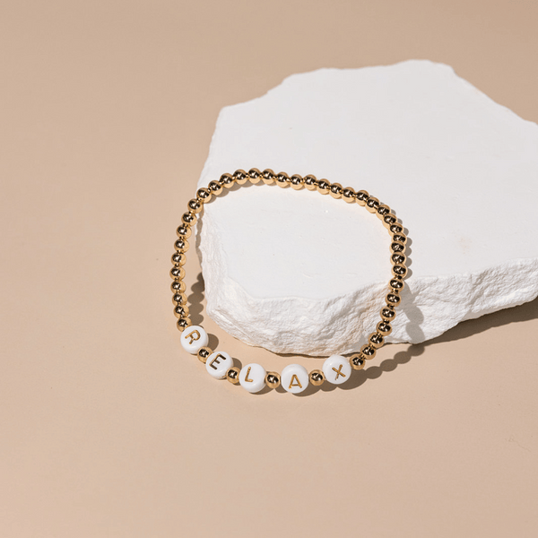 Wooden Beaded + Gold Bead 3 Bracelet Set - Relax | Lucky Owl