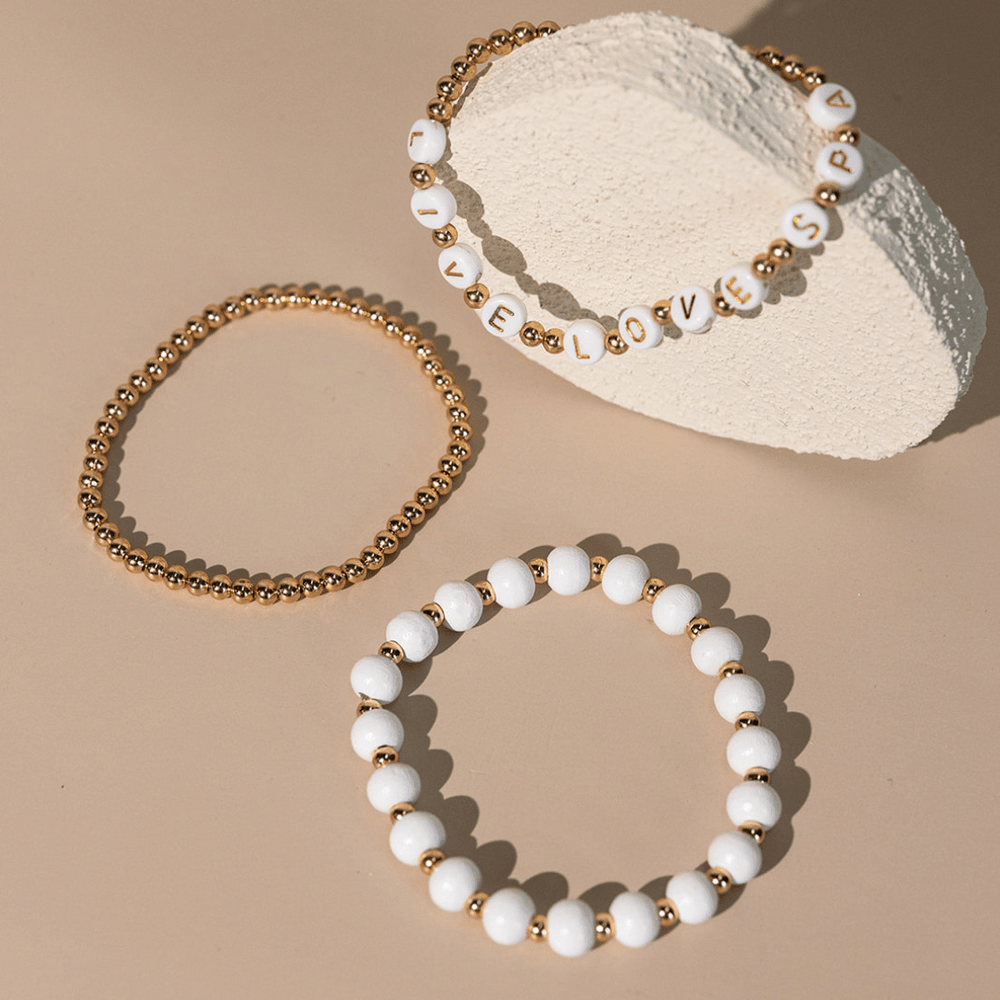 Wooden Beaded + Gold Bead 3 Bracelet Set - Live Love Spa | Lucky Owl