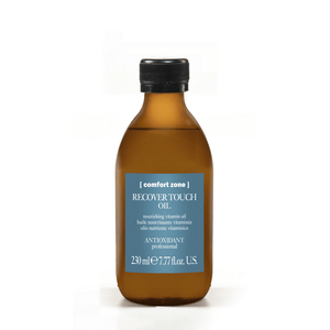 Amber bottle of Renight Oil Professional | [ comfort zone ] with black cap and blue label showing recovery touch oil and antioxidant professional skincare product details