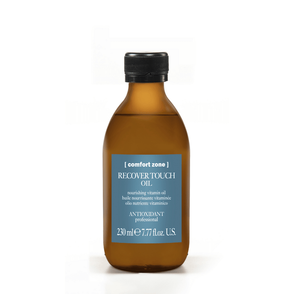 Amber bottle of Renight Oil Professional | [ comfort zone ] with black cap and blue label showing recovery touch oil and antioxidant professional skincare product details