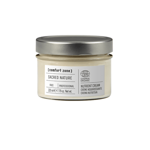 Jar of Sacred Nature Nutrient Cream Professional | [ comfort zone ] with a silver lid, featuring natural skincare for face care in a clear glass container.