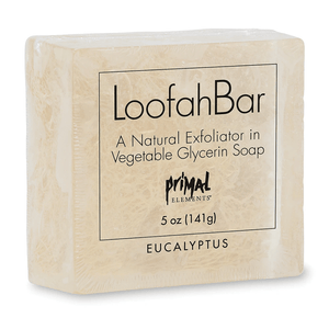 Loofah Bar Soaps 5.0 oz. | Primal Elements eucalyptus scented natural exfoliating vegetable glycerin soap bar for gentle skincare and body care wellness.