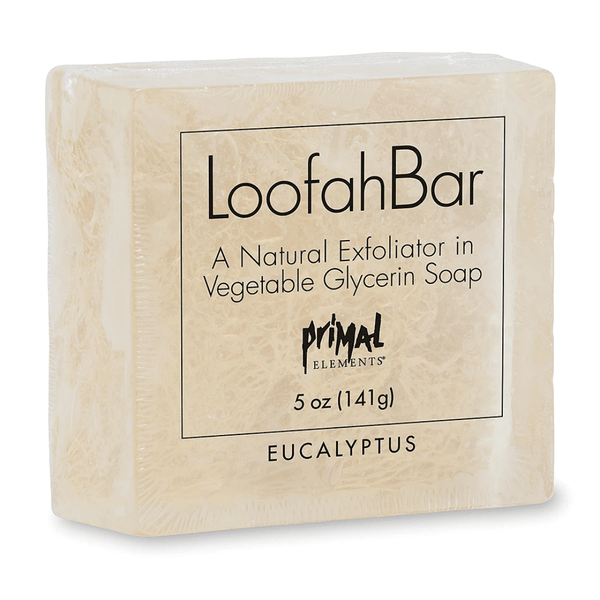 Loofah Bar Soaps 5.0 oz. | Primal Elements eucalyptus scented natural exfoliating vegetable glycerin soap bar for gentle skincare and body care wellness.