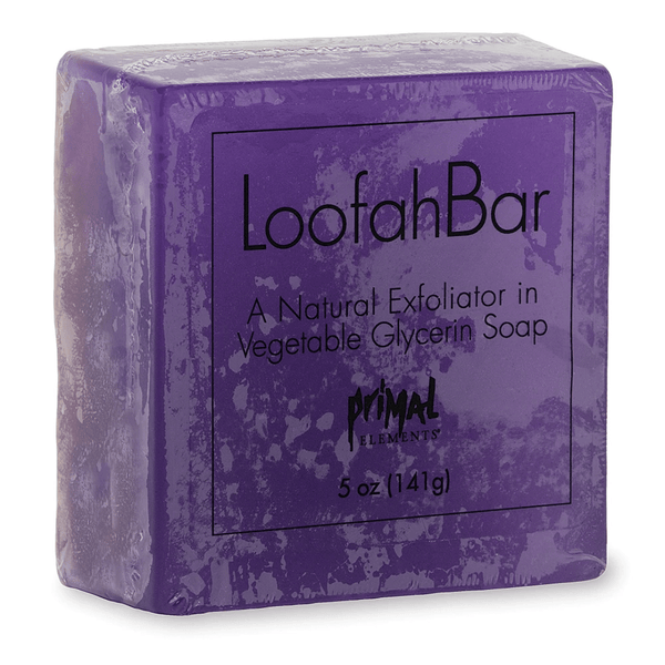 Loofah Bar Soaps 5.0 oz. | Primal Elements purple natural exfoliating vegetable glycerin soap bar for skincare and body care wellness.