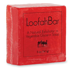 Red Loofah Bar Soaps 5.0 oz. | Primal Elements with natural exfoliating vegetable glycerin for skincare and body care wellness.