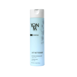 Bottle of Lait Nettoyant - Velvety Milky Cleanser I Yon-Ka Paris in light blue packaging designed for gentle skincare on face and eyes.
