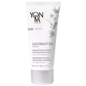 Tube of GlycoNight 10% Peel Masque | Yon-Ka Paris skincare product featuring smoothing peel mask for skin renewal and radiance with 10% glycolic acid.