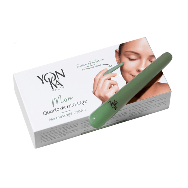 My Massage Crystal - Aventurine Crystal Massage Wands | Yon-Ka Paris with green aventurine stone wand displayed on packaging, promoting skincare and wellness care.