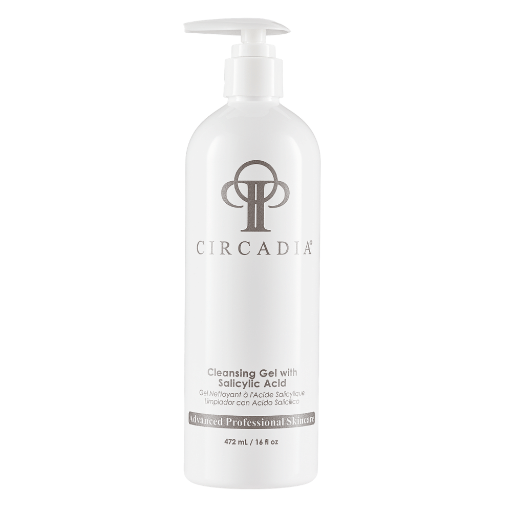 White pump bottle of Cleansing Gel with Salicylic Acid (Professional) | Circadia, featuring the brand logo and labeled as advanced professional skincare for skincare use.
