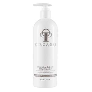 White pump bottle of Cleansing Gel with Salicylic Acid (Professional) | Circadia, featuring the brand logo and labeled as advanced professional skincare for skincare use.