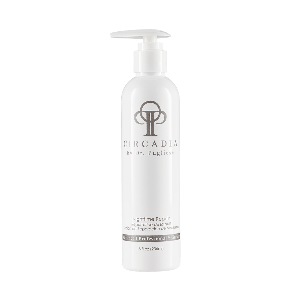 White pump bottle of Nighttime Repair (Professional) | Circadia skincare product designed for advanced skin recovery and repair during night hours.