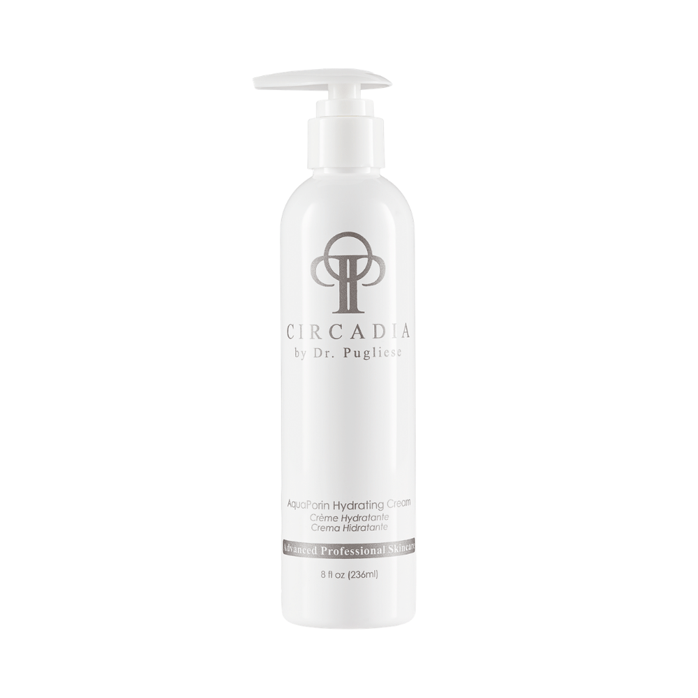 White pump bottle of AquaPorin Hydrating Cream (Professional) | Circadia skincare product against a white background for professional hydration and skin wellness.