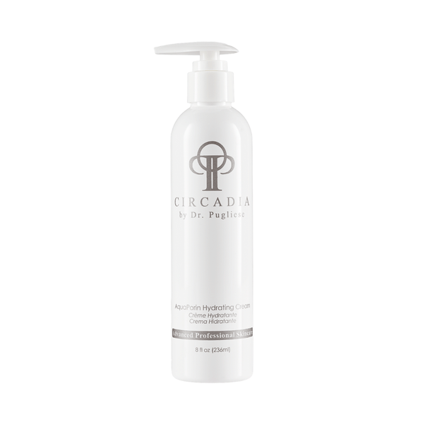 White pump bottle of AquaPorin Hydrating Cream (Professional) | Circadia skincare product against a white background for professional hydration and skin wellness.