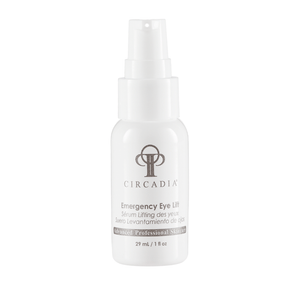 White pump bottle of Emergency Eye Lift (Professional) | Circadia advanced professional skincare serum for targeted eye area treatment and revitalization.