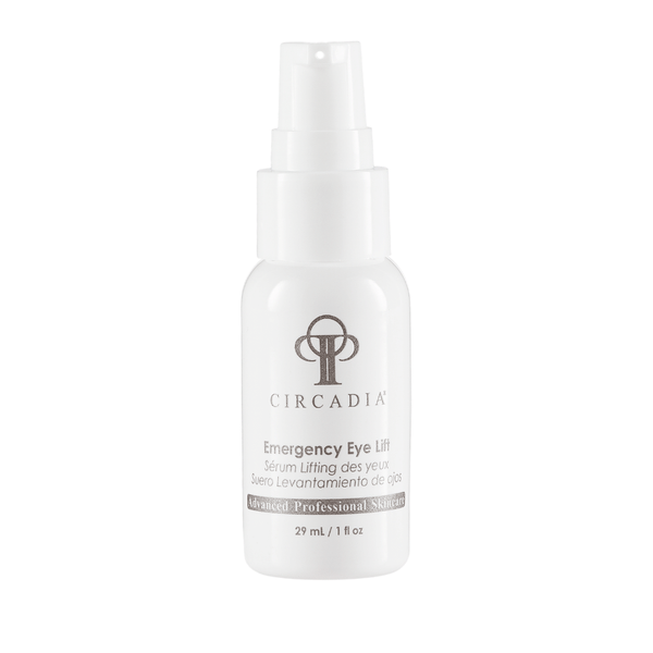 White pump bottle of Emergency Eye Lift (Professional) | Circadia advanced professional skincare serum for targeted eye area treatment and revitalization.