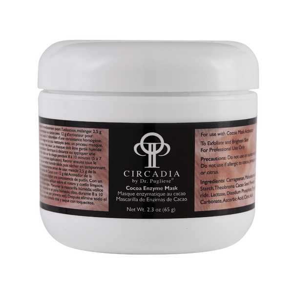 White jar container of Cocoa Enzyme Set (Professional) | Circadia skincare product featuring label with usage instructions and ingredients for professional exfoliation and skin care.