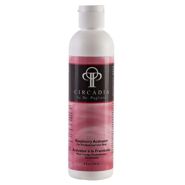 Bottle of Raspberry Enzyme Set (Professional) | Circadia skincare product with a white cap and a pink label designed for professional use in wellness supplements and skin care.